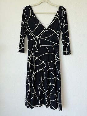 Cato Black White Wrap Midi Dress Size 8 Work Office V Neck